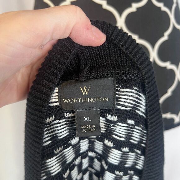 Worthington Black & White Checkered Knit Open Front Cardigan Sweater Size XL - Picture 6 of 8